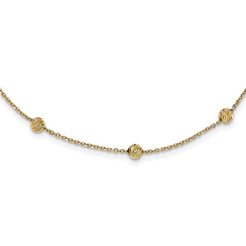 14k Yellow Gold Textured Bead Station Necklace
