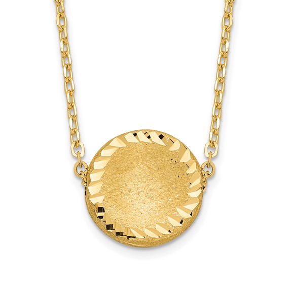 14kt Yellow Gold 3/8in Brushed Disc on 18in Chain