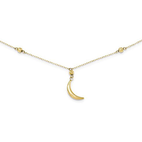 14kt Yellow Gold Puffed Moon with Beads 18in Necklace
