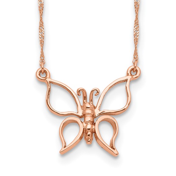 14k Rose Gold 1/2in Butterfly on 17in Necklace