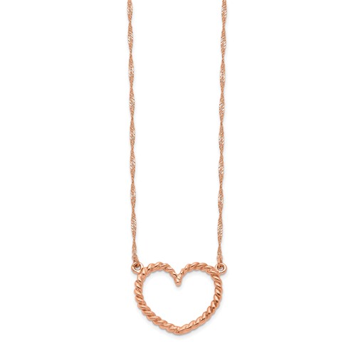14k Rose Gold Textured Open Heart Necklace