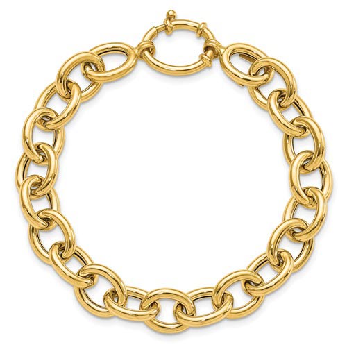14k Yellow Gold Italian Oval Link Bracelet with Oversize Spring Ring Clasp 7.5in