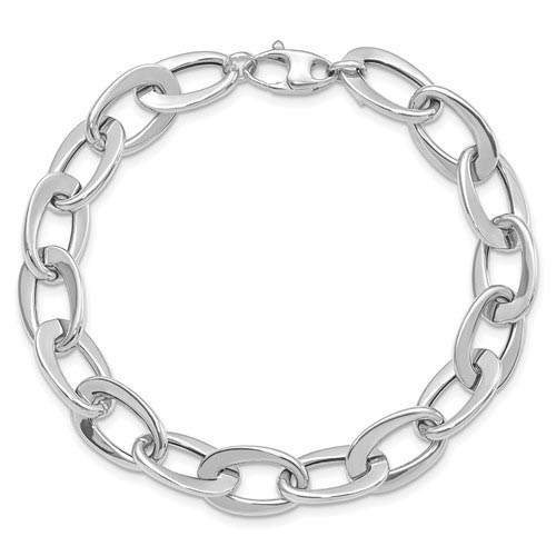 14k White Gold Italian Tapered Oval Link Bracelet 8in