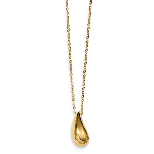 14k Yellow Gold Italian 3-D Puffed Teardrop Necklace 18in
