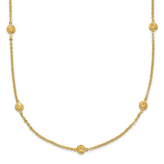 14k Yellow Gold Diamond-cut 15 Station Bead Necklace 18in