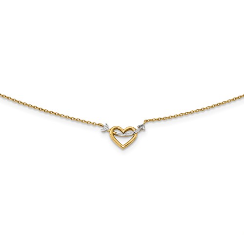 14k Two-Tone Gold Heart and Arrow Necklace with Spring Ring Clasp 17in