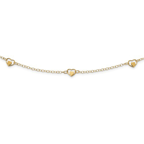 14k Yellow Gold 3-Station Heart Charm Necklace