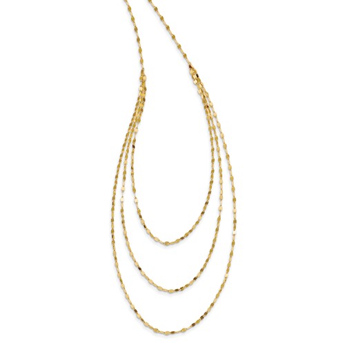 14k Yellow Gold Three-Strand Bib Necklace with Small Oval Plate Links
