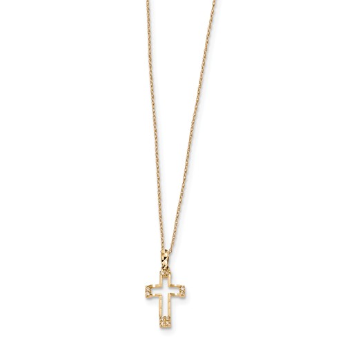 14k Yellow Gold Cubic Zirconia Cut-out Latin Cross Necklace 16in