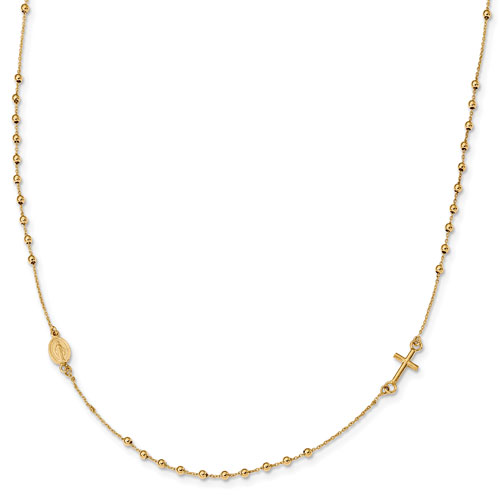 14K Yellow Gold Over 925 Sterling Silver Crucifix Rosary Necklace, 18 Inches