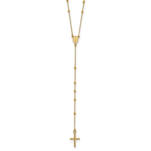 14k Yellow Gold Italian Rosary Necklace with Small Cross