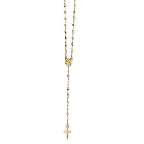 14k Yellow Gold Petite Beaded Rosary Necklace 17in