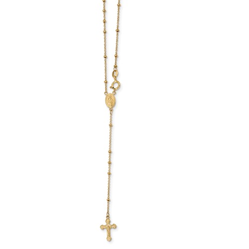 14k Yellow Gold Slender Beaded Rosary Necklace 19.5in