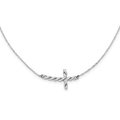 14kt White Gold Twisted Sideways Cross 17in Necklace