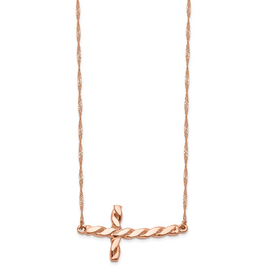 14k Rose Gold Twisted Sideways Cross Necklace