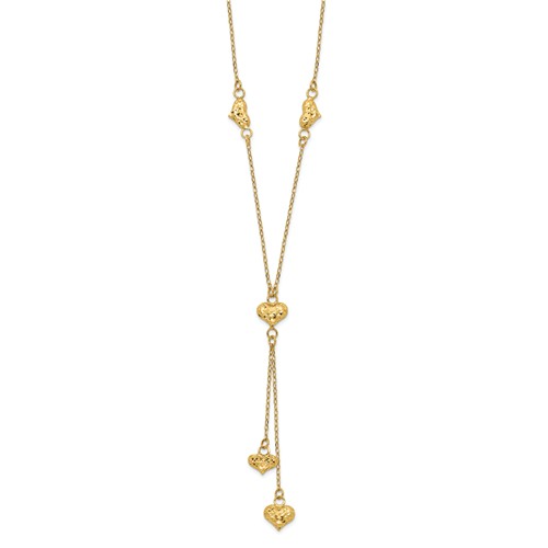 14k Yellow Gold Puffed Hearts Dangle Necklace