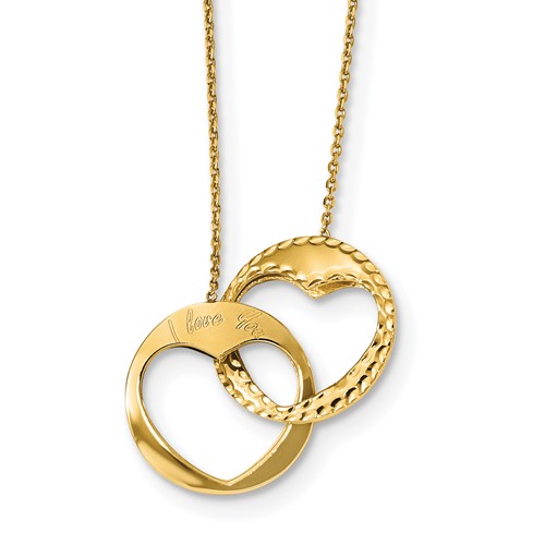 14k Yellow Gold Interlocking Hearts I Love You Necklace