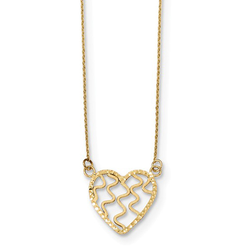 14k Yellow Gold Open Wavy Heart Necklace