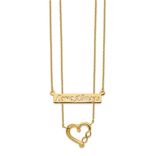 14k Yellow Gold Love Always Bar Necklace with Heart Accent
