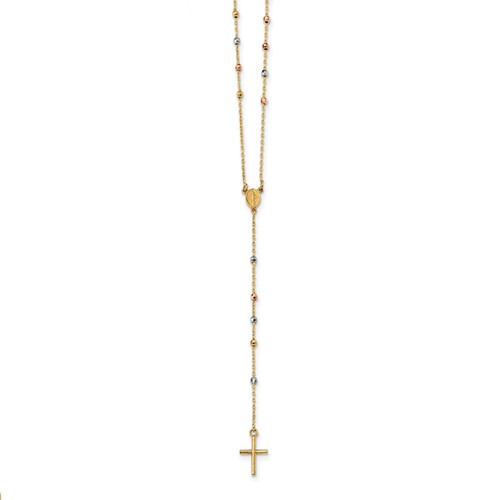 14k Tri Color Gold Hollow Rosary Necklace