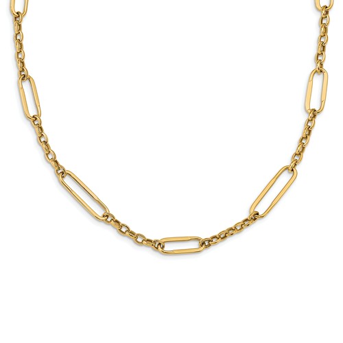 14k Yellow Gold Elongated Box and Oval Cable Link Necklace 30in