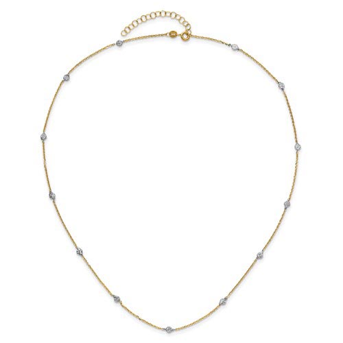 14k Yellow Gold and Rhodium Diamond-cut Flat Disc Station Necklace
