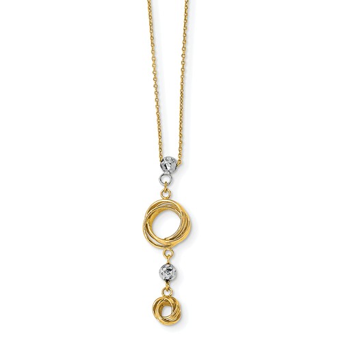 14k Two-tone Gold Love Knots and Beads Drop Necklace