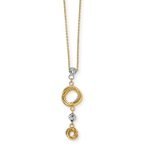 14k Two-tone Gold Love Knots and Beads Drop Necklace