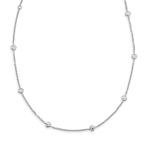 14k White Gold Italian Adjustable Hearts Station Necklace
