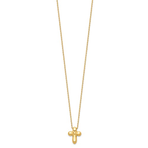 14k Yellow Gold Hollow Petite Cross Necklace