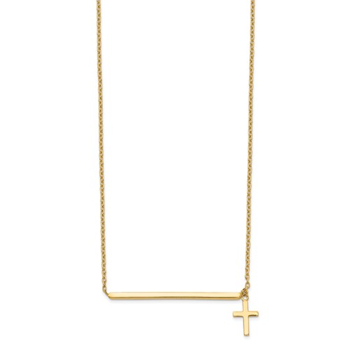 14k Yellow Gold Bar and Cross Necklace