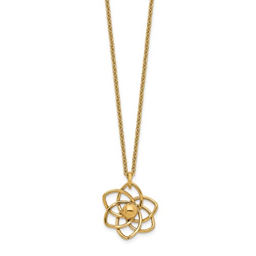 14k Yellow Gold Italian Flower Necklace with High Polish Finish