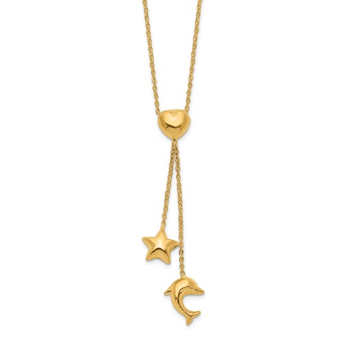 14k Yellow Gold Dolphin Heart and Star Necklace