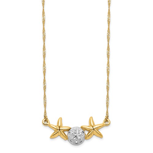 14k Two-tone Gold Starfish and Sand Dollar Necklace
