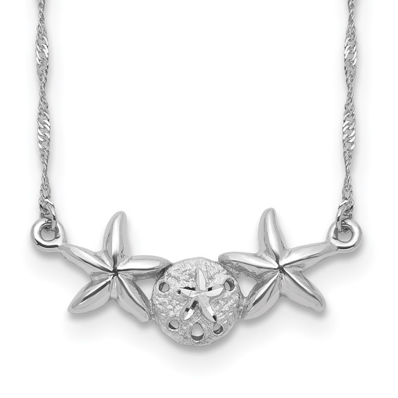 14k White Gold Starfish and Sand Dollar Necklace