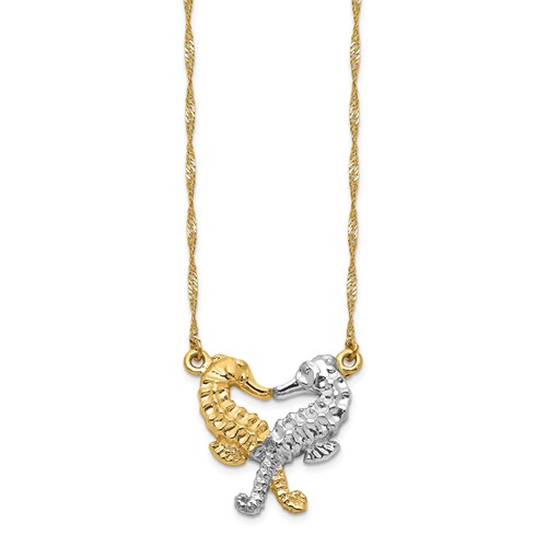 14k Two-tone Gold Kissing Seahorses Necklace