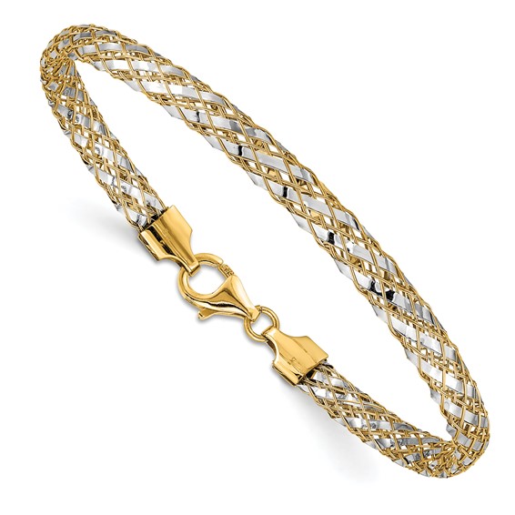 14k Two-tone Gold Woven Mesh Bracelet 7.5in
