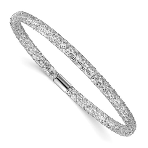 14k White Gold Rounded Stretch Mesh Bangle Bracelet 7in