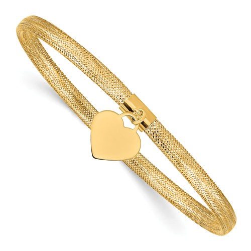 14k Yellow Gold Italian Heart Stretch Mesh Bracelet
