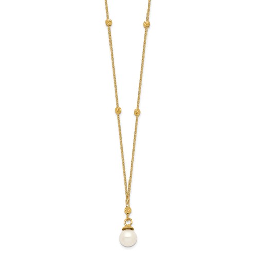 14k Yellow Gold 5mm Freshwater Cultured Pearl Necklace with Beads