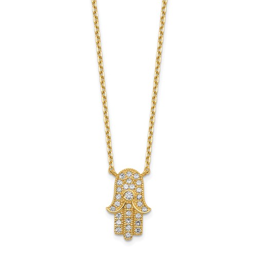 14k Yellow Gold Cubic Zirconia Hamsa Necklace