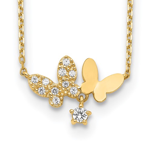 14k Yellow Gold Butterflies Cubic Zirconia Necklace