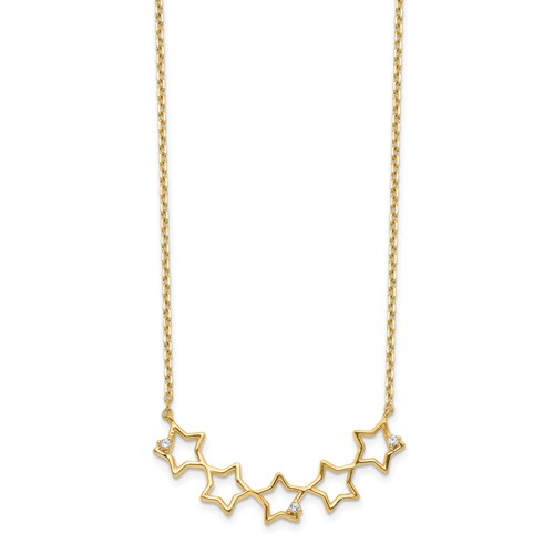 14k Yellow Gold Five Stars Necklace with Cubic Zirconia Accents