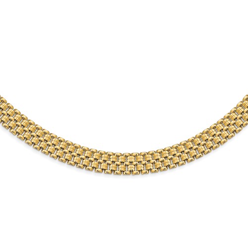 14k Yellow Gold Basket Weave Necklace Brushed and Polished Finish 17in