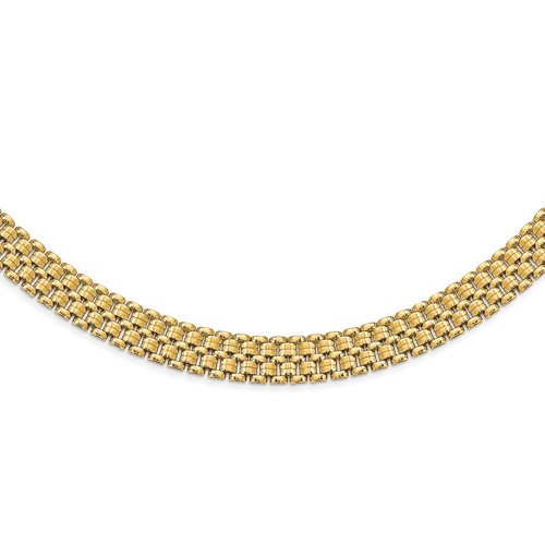 14k Yellow Gold Basket Weave Necklace Brushed and Polished Finish 17in