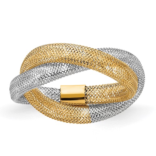14K Two-tone Gold Twisted Woven Mesh Stretch Ring