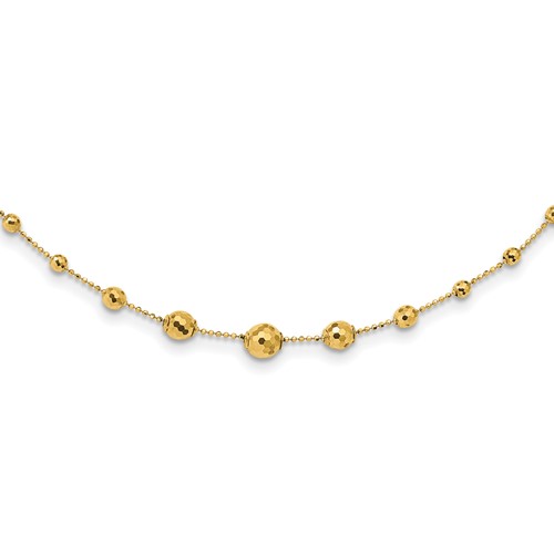 14k Yellow Gold Graduated Bead Necklace with Diamond-cut Finish