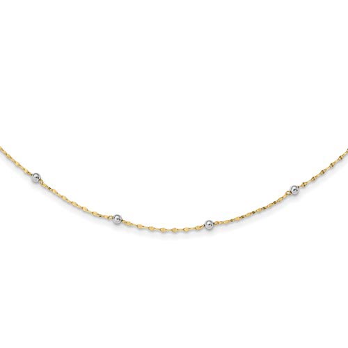 14k Two-tone Gold 11 Bead Station Necklace with Mirror Links