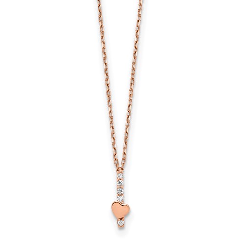 14k Rose Gold CZ Heart Vertical Bar Necklace  15in