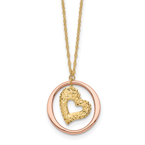 14k Yellow and Rose Gold Heart in Open Circle Necklace